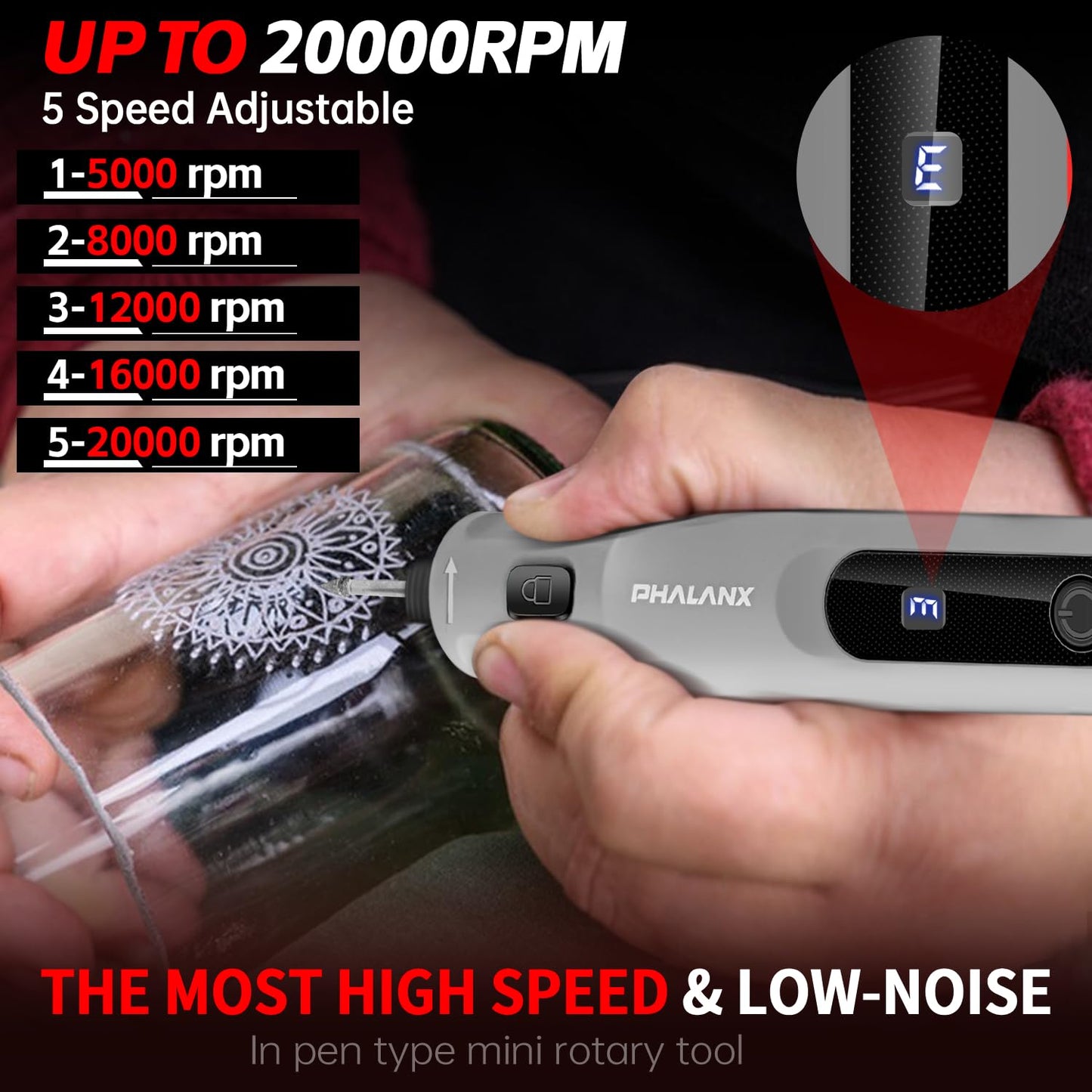 Power Rotary Tools - 3.7V Rotary Tool Kit 70 Accessories, Rotary Tool Cordless 5 Speeds Settings LED Indicator Light 5000-20000 RPM, Multi-Purpose Mini Grinder for Pet Grooming/Polishing/Sanding Tool