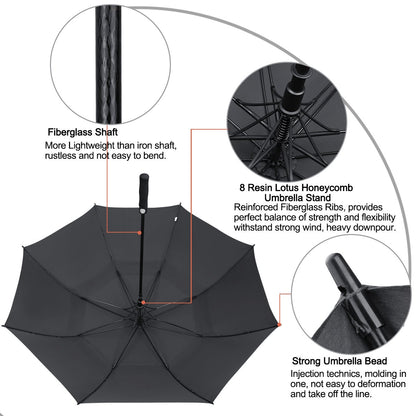 G4Free 2 Pack Extra Large 68 Inch Golf Umbrella Automatic Open Oversize Double Canopy Vented Windproof Waterproof Stick Umbrellas (Black)