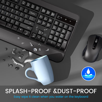 VEILZOR Wireless Keyboard and Mouse Combo, Full-Size 2.4G Ergonomic Computer Keyboard with Wrist Rest, 12+10 Multimedia Hotkeys, 4-Level 2400 DPI Wireless Mouse for Laptop/PC/Desktop,Windows/Mac OS