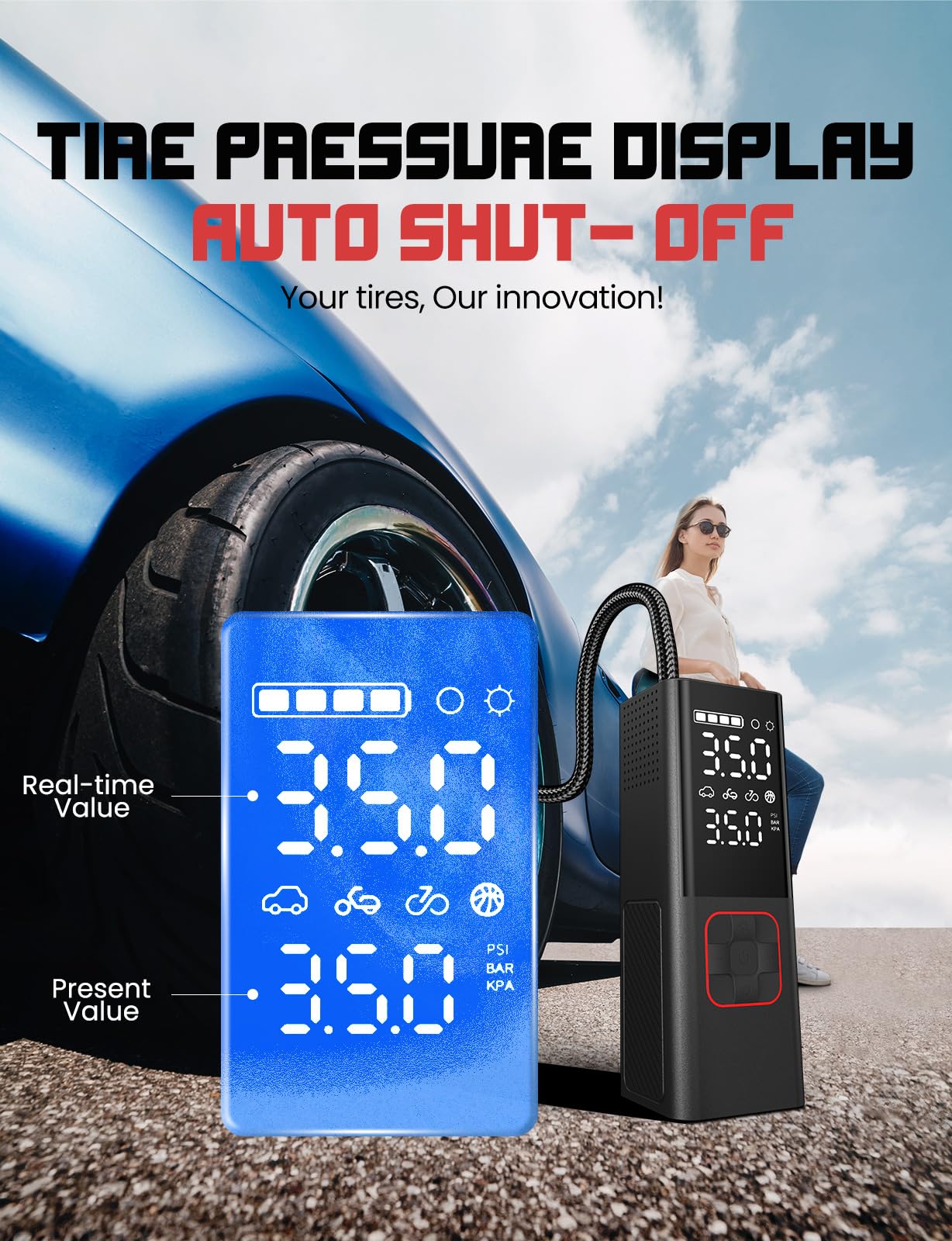 Tire Inflator Portable Air Compressor, 3X Faster Inflation, 160PSI Portable Air Pump for Car Tires with 20000mAh Battery, Suitable for Car, Motorcycle, Bike, Ball(Storage box)