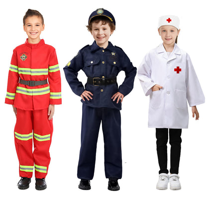 Boys Dress Up Costumes for Play, Kids Role Play Dress Up Clothes for 3-6 Years Old Play, 3 in 1 Set Police Officer/Firefighter/Doctor Costume for Kids Boys Halloween Pretend Play