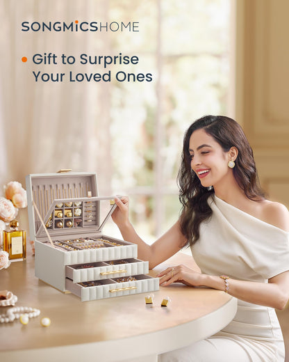 SONGMICS 3-Tier Jewelry Box with Mirror