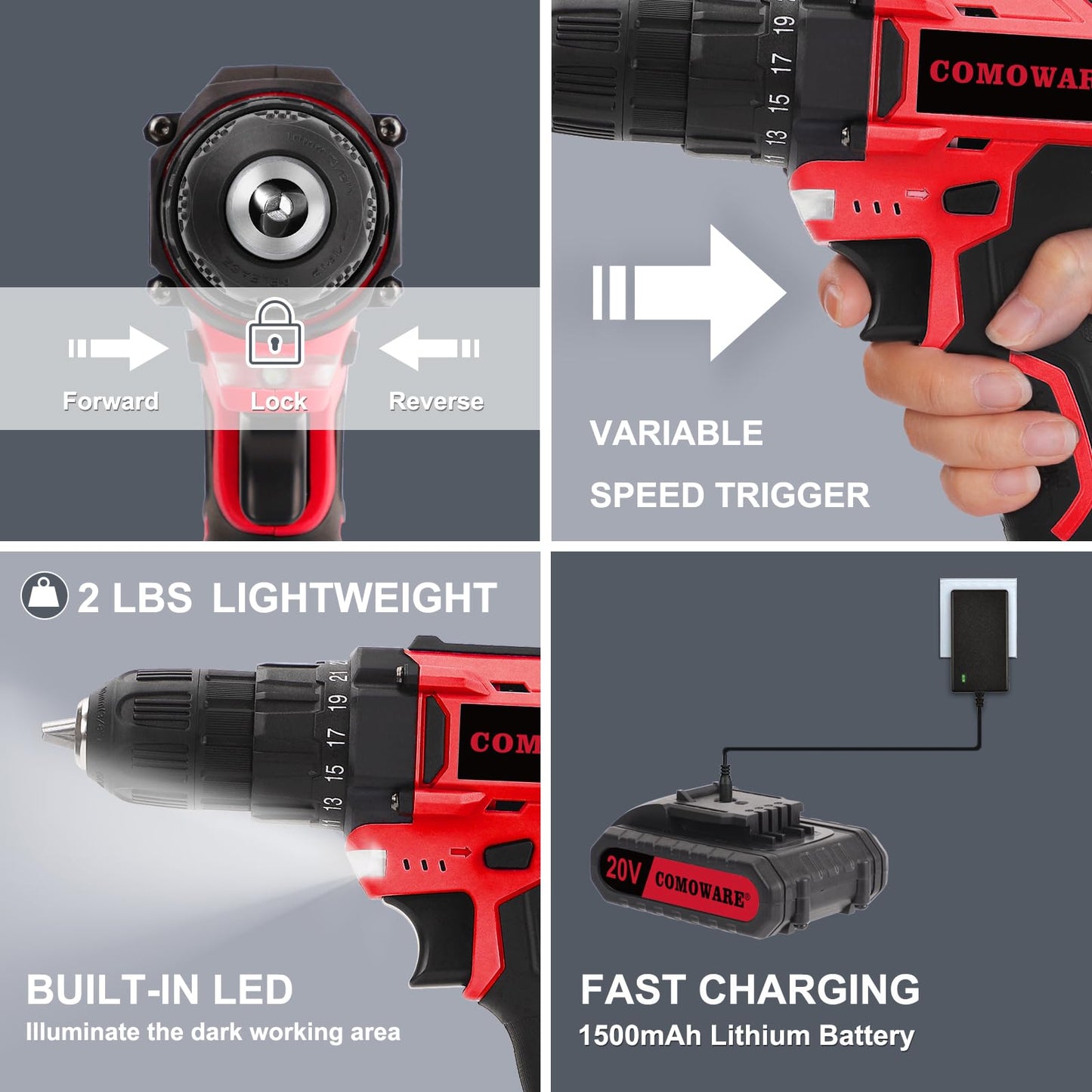 COMOWARE 171PCS Tool Kit with Cordless Drill