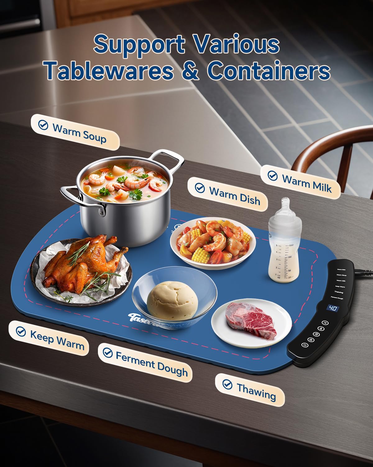 Food Warming Mat with Adjustable Temperature Tray