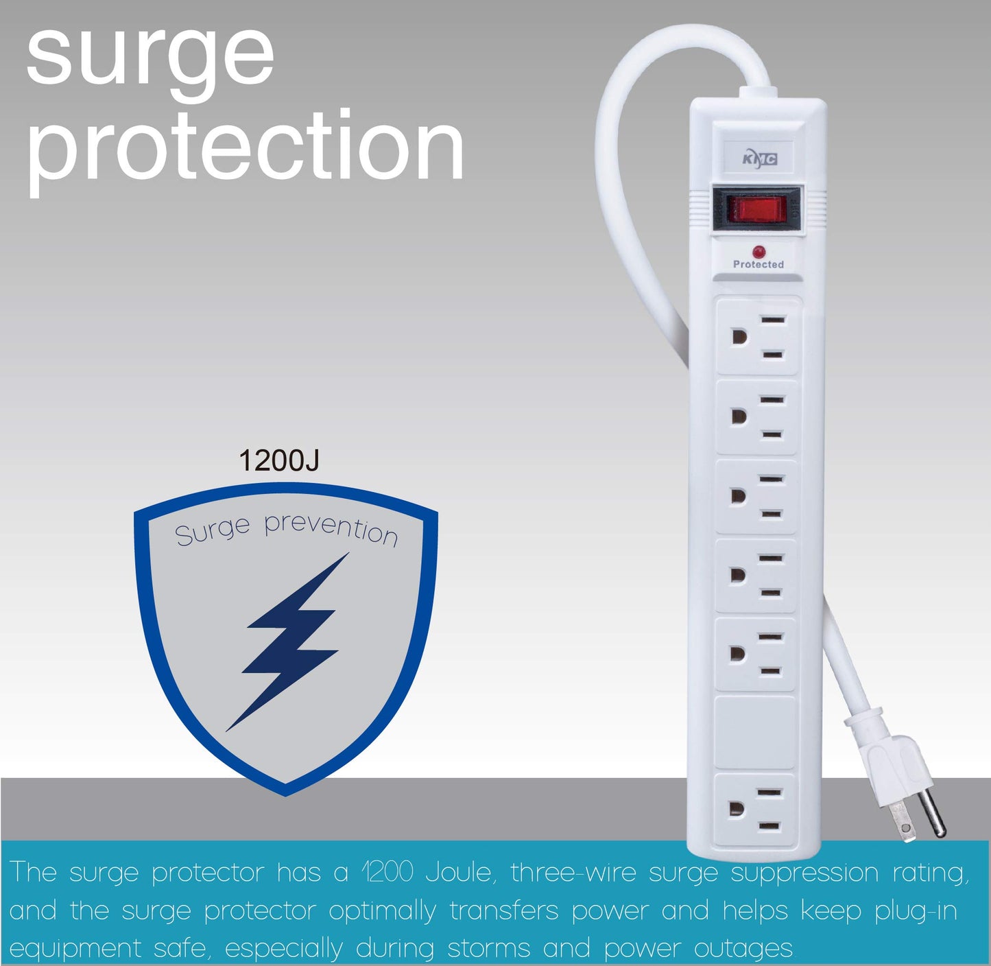 KMC 6-Outlet Surge Protector Power Strip, 2-Pack