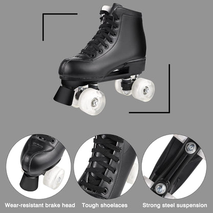 PERZCARE Roller Skates for Women,Double Row 4 Wheels Shiny Quad Men Skates,PU Leather High-top Roller Skates for Girls/Boys/Ladies/Unisex Indoor/Outdoor