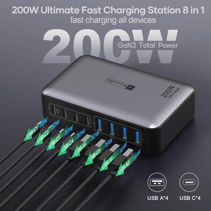 200W USB C Fast Charger Station with 8 Ports