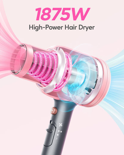 Wavytalk Ionic Hair Dryer Blow Dryer with Diffuser & Comb for Curly Hair Professional 1875W High Power Dryer with Ceramic Technology for Fast Drying as Salon Light and Quiet