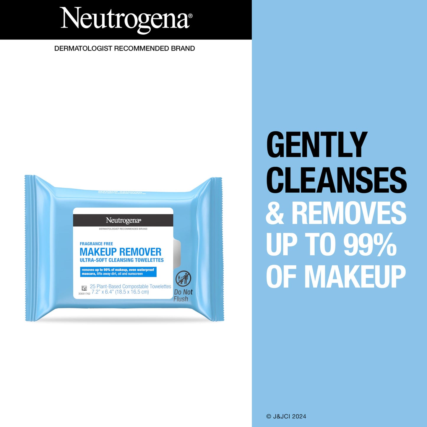 Neutrogena Fragrance-Free Makeup Remover Wipes, Daily Facial Cleanser Towelettes, Gently Removes Oil & Makeup, Alcohol-Free Makeup Wipes, 25 ct