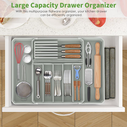 fifame Silverware Drawer Organizer, Expandable Kitchen Utensil Organizer, Larger Capacity Flatware and Cutlery Tray, Multi-Purpose Drawer Storage for Kitchen, Dressing Table, Office, Bathroom, (Grey)