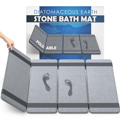 WALL QMER Foldable Stone Bath Mat, Fast Drying and Non-Slip Natural Diatomaceous Earth Mat, Multifunctional Eco-Friendly Stone Mat for Bathroom, Kitchen, 24.50" x 15.35", Light Gray
