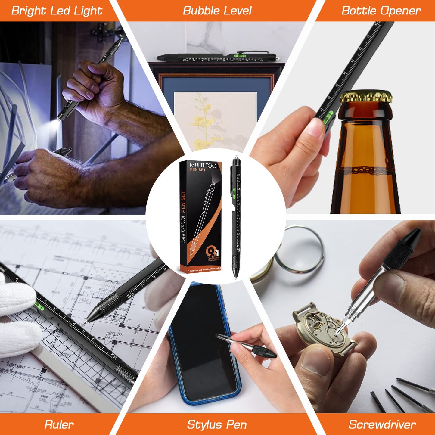 Gifts for Men, Fathers Day Dad Gifts from Daughter Son Wife, 9 in 1 Multitool Pen, Tools Gadgets for Men, Birthday Father’s Day Gift for Dad Grandpa Husband Him, Christmas Stocking Stuffers for Adults