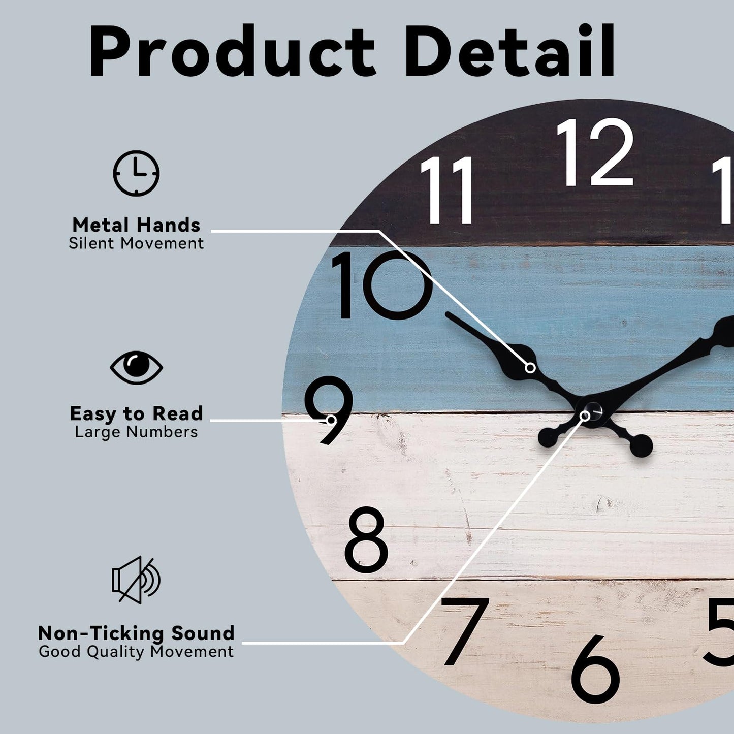 KECYET Wall Clock Silent Non-Ticking Beach Style Clocks Battery Operated Coastal Blue Country Retro Rustic Decorative for Pool Kitchen Bathroom Bedroom Home (8 Inch)