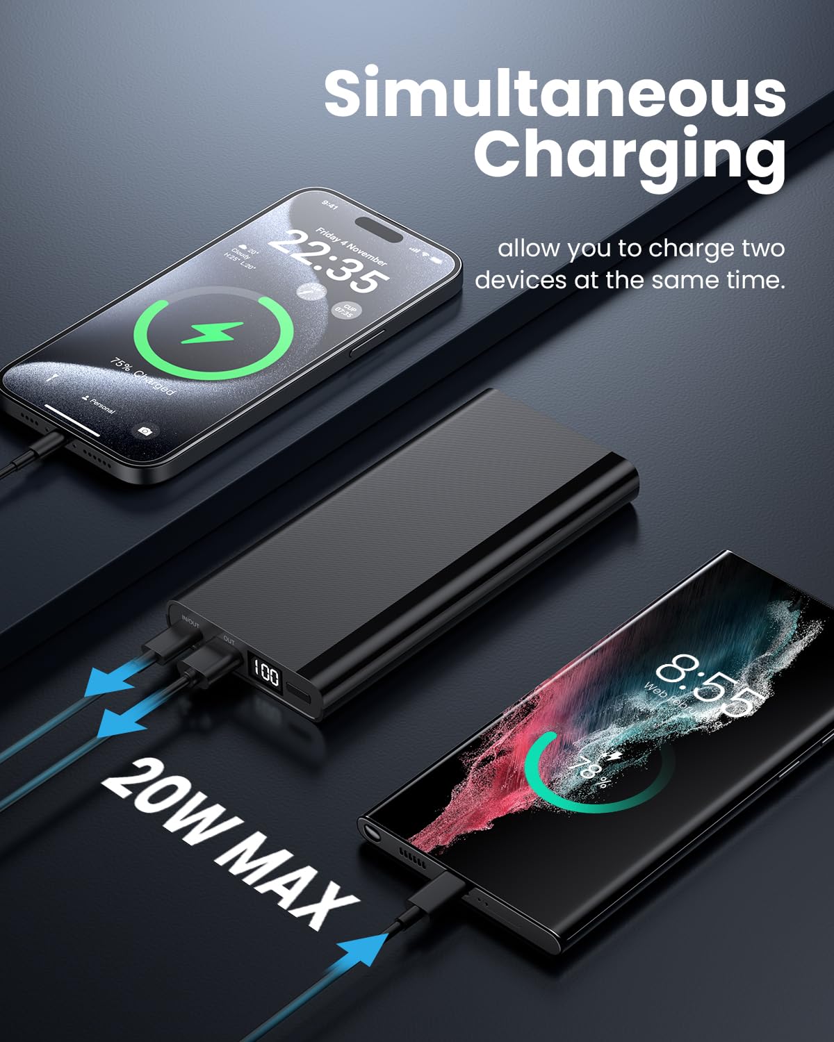 EnergyCell 2-Pack 15000mAh Portable Charger Power Bank, USB C Fast Charging, Ultra Slim External Battery Compatible with iPhone 15/14/13, Samsung Galaxy S23/S22/S21, and All USB Devices