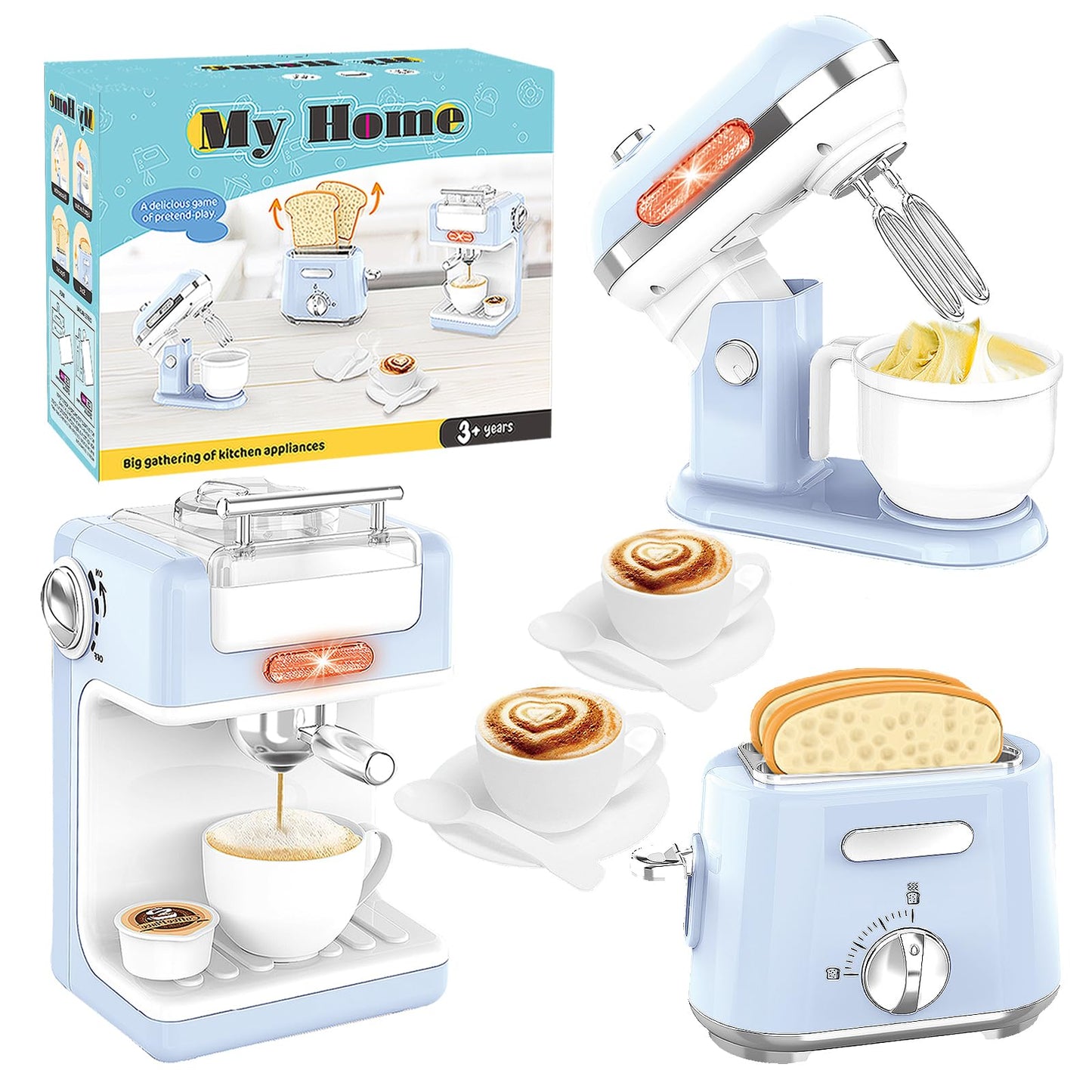Kids Kitchen Appliances Toy Set with Light & Sound