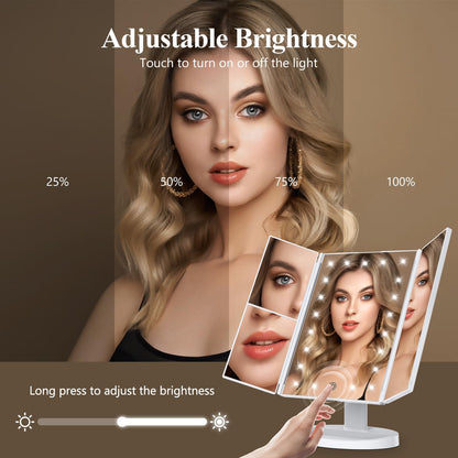 Lighted Trifold Makeup Mirror with Magnification