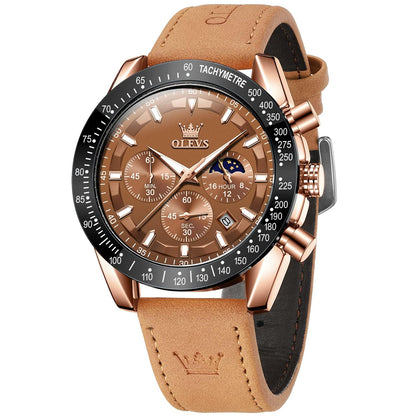 UPDATE: DEAD! OLEVS Leather Men's Analog Quartz Big Face Expedition Field Chronograph Waterproof Luminous Watches