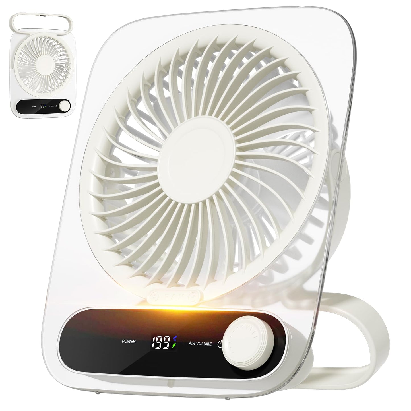 Portable Desk Fan - USB Rechargeable Small Personal Fan, Battery Operated with Variable Speeds, Ultra Quiet 180° Tilt Foldable for Home Office Beach Outdoor Cruise Travel Essentials, White