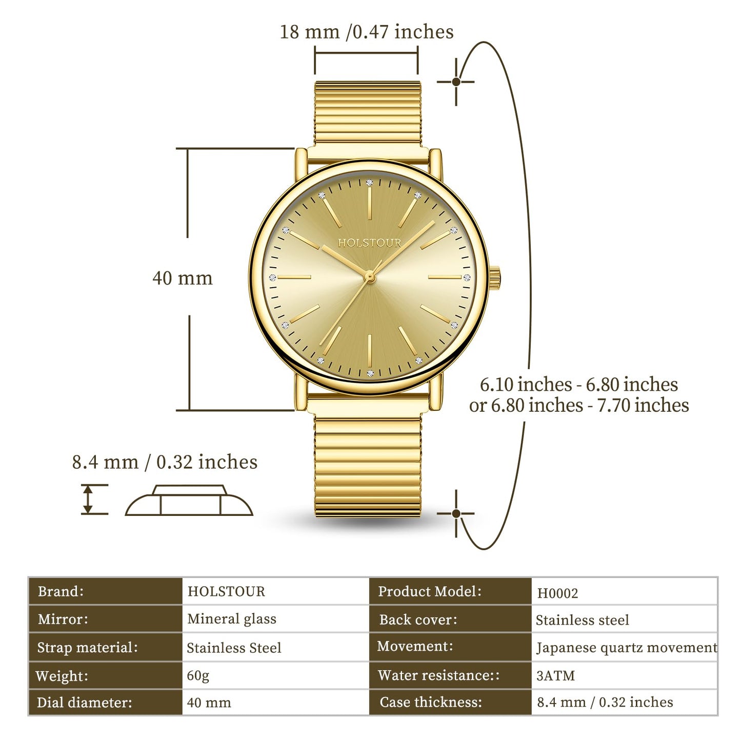 Women’s Analog Watch with Expandable Stainless Steel Strap