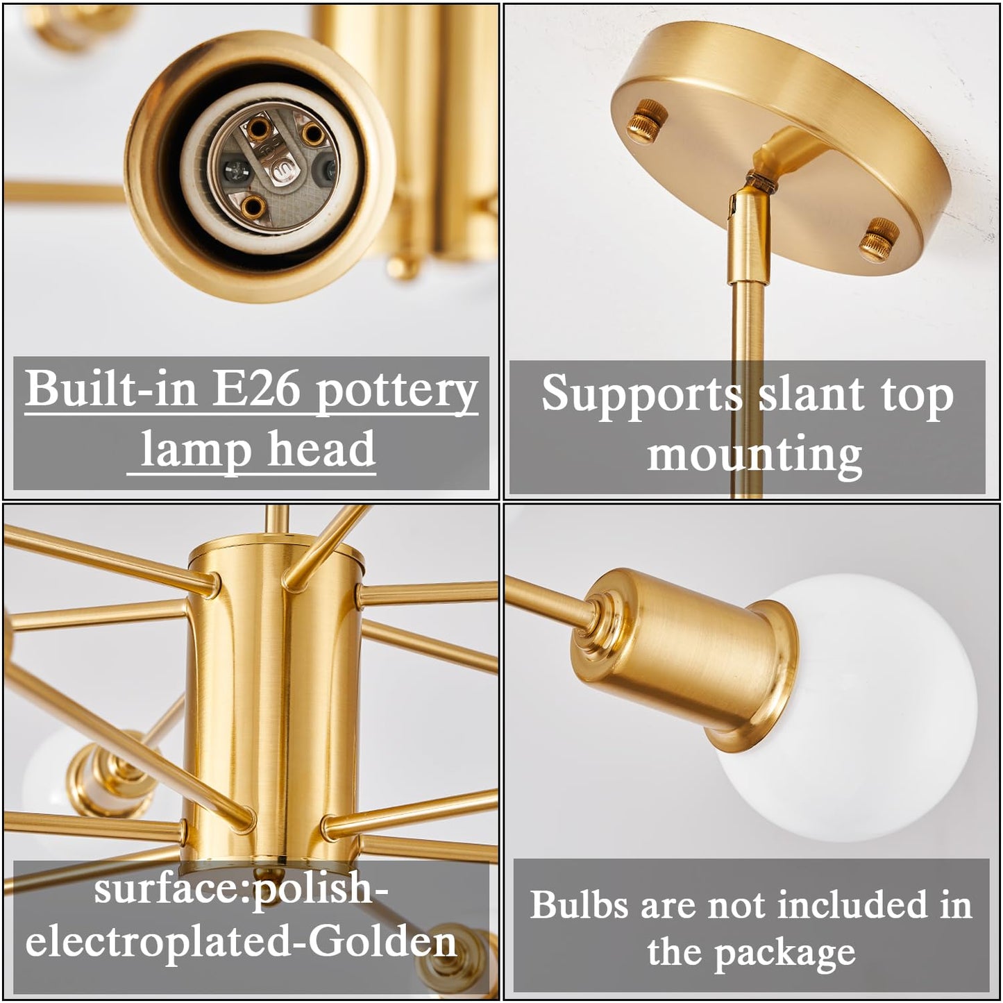 Gold Chandelier for High Ceilings, 12 Lights