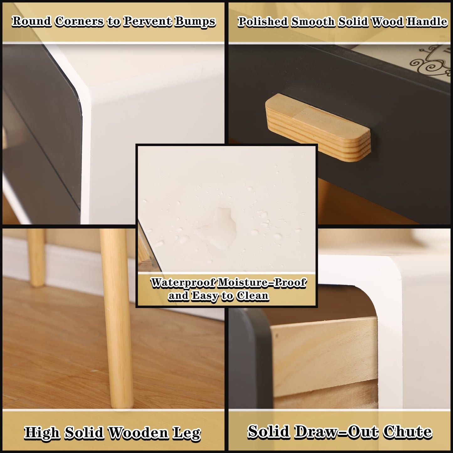 YINGTIANXIA Nightstands 2-Piece Set, Eco-Friendly Log Side Table with 2 Tiers Storage Space, Original Integrated Desktop Design Side Table End Table with Removable Legs Easy Assembly