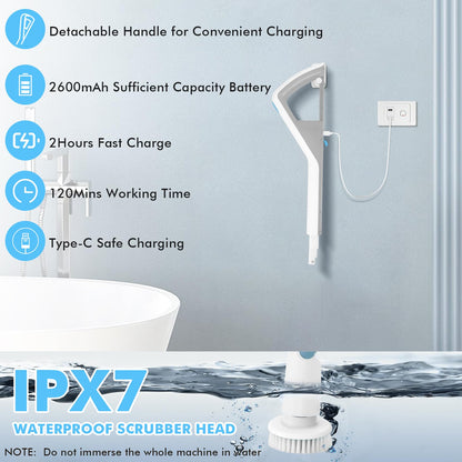 Cordless Electric Spin Scrubber with 8 Brush Heads
