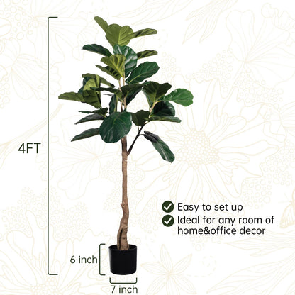 Romantic season 4FT Artificial Fiddle Leaf Fig Tree Fake Ficus Lyrata Plant Artificial Tree in Pot for Indoor Outdoor House Home Office Garden Modern Decoration Perfect Housewarming Gift,1Pack