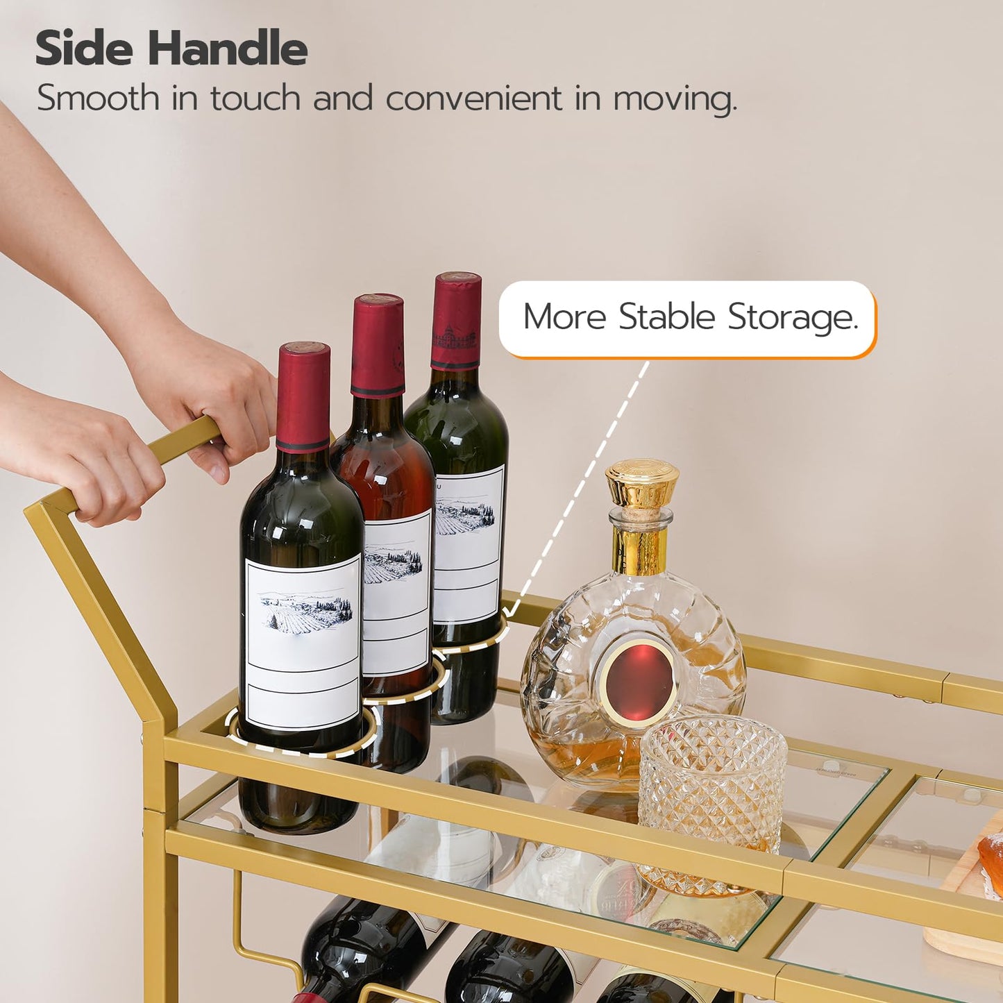 HOOBRO 2-Tier Bar Cart with Wine Rack