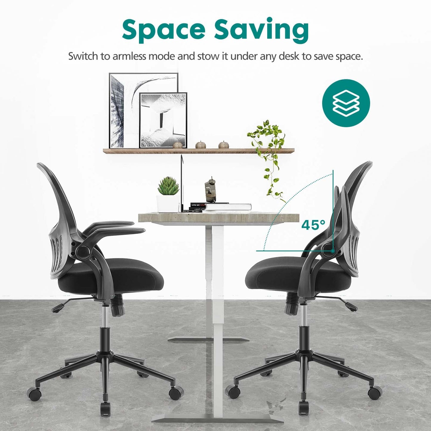 OLIXIS Office Chair - Ergonomic Flip-up Arm Home Office Computer Swivel Task Chair with Lumbar Support, Wide Seat, Thickened Cushion, Widened Backrest, Storage Back Basket, Darkblack (Z3519BK-2)