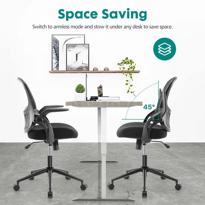OLIXIS Office Chair - Ergonomic Flip-up Arm Home Office Computer Swivel Task Chair with Lumbar Support, Wide Seat, Thickened Cushion, Widened Backrest, Storage Back Basket, Darkblack (Z3519BK-2)