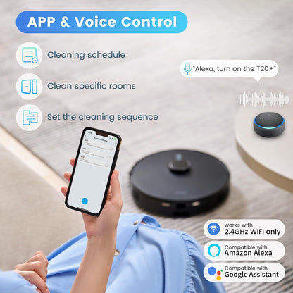AIRROBO Robot Vacuum and Mop Combo, Self-Emptying, 60-Day Capacity, Home Mapping, Schedule, Wi-Fi/App/Alexa/Remote, 180mins Runtime, T20+ Robotic Vacuum Cleaner for Pet, Hard Floors, Carpet