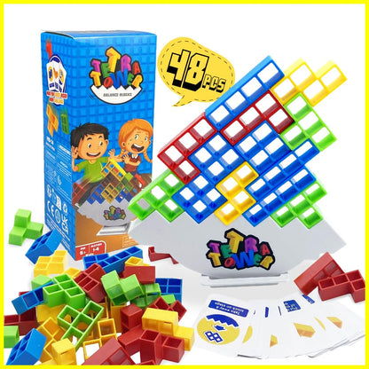 QYLAX 48 Pcs Tetra Tower Game Perfect Family Games for Kids and Adults, Fun 2 Player Balance Game Great for Friends, Parties, Travels