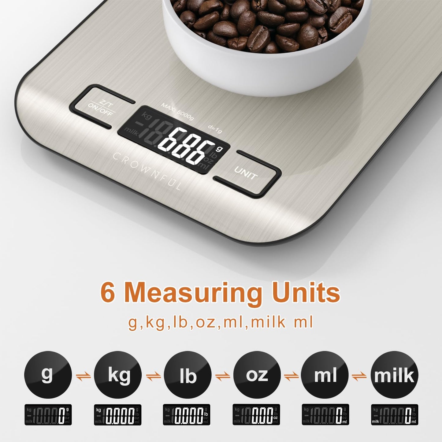 CROWNFUL Digital Kitchen Scale with Tare Function