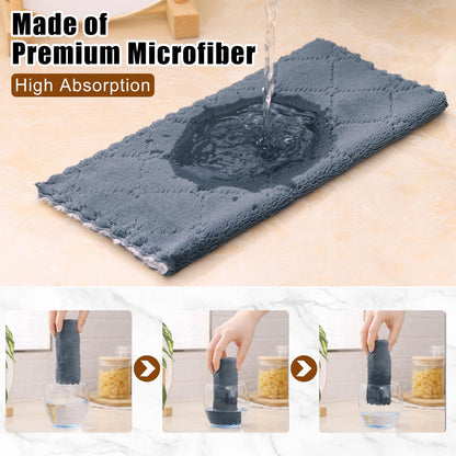 Mordimy 12 Pack Kitchen Cloths Dish Towels (10" x 10", Dark Grey & White), Super Soft and Absorbent Dish Cloths, Coral Velvet Microfiber Cleaning Cloth, Nonstick Oil Fast Dry Dishcloths