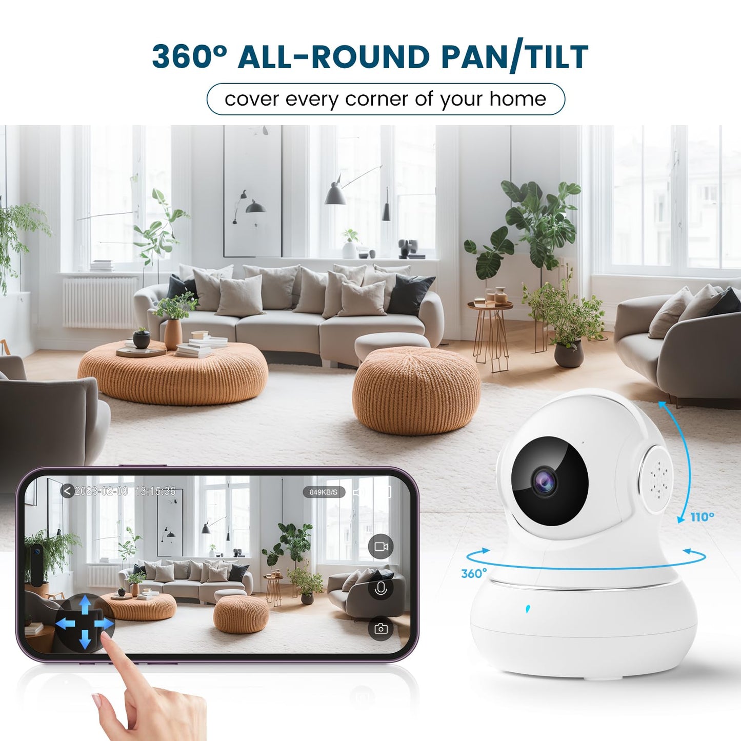 litokam Security Camera Indoor 2K, 360 Pan/Tilt Cameras for Home Security with Motion Detection, Baby Monitor Camera for Pet/Dog with Phone APP, 2.4G WiFi Camera with Night Vision & 2-Way Audio