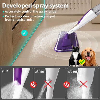 Spray Mops for Floor Cleaning Floor Mop with a Refillable Spray Bottle and 3 Washable Microfiber Pads Home or Commercial Use Dry Wet Flat Mop for Hardwood Laminate Wood, New Blue