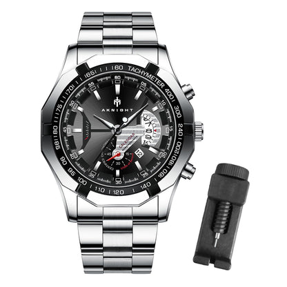 BY BENYAR AKNIGHT Watches for Men Quartz Movement Watch，Waterproof Luminous Men's Watch, Stainless Steel Strap Business Watches