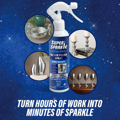 SUPER SPARKLE Silver Polish Cleaner Spray 8 Ounce - Instant Tarnish Remover & Long-Lasting Shine For Sterling Silver - Silver Cleaner Polish For Sterling Silverware - Safely Cleans & Removes Tarnish