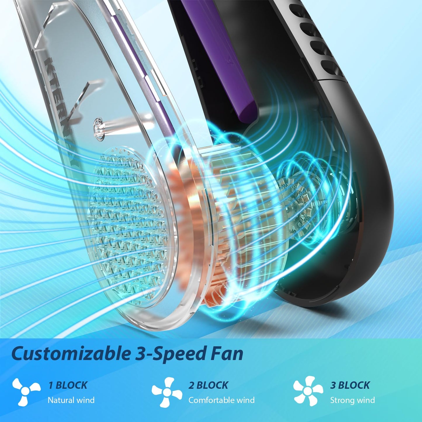 Kternay Bladeless Neck Fan - 5200mAh Portable Neck Fan with 3 Wind Speed,USB Rechargeable Personal Neck Fan, Hands-Free Design USB Fan - Ideal for Outdoor Activities and Travel