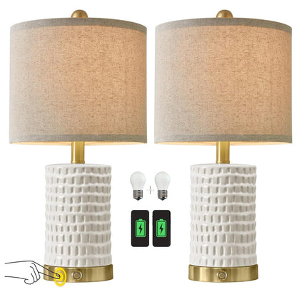 PORTRES Dimmable Ceramic Table Lamp Set with USB