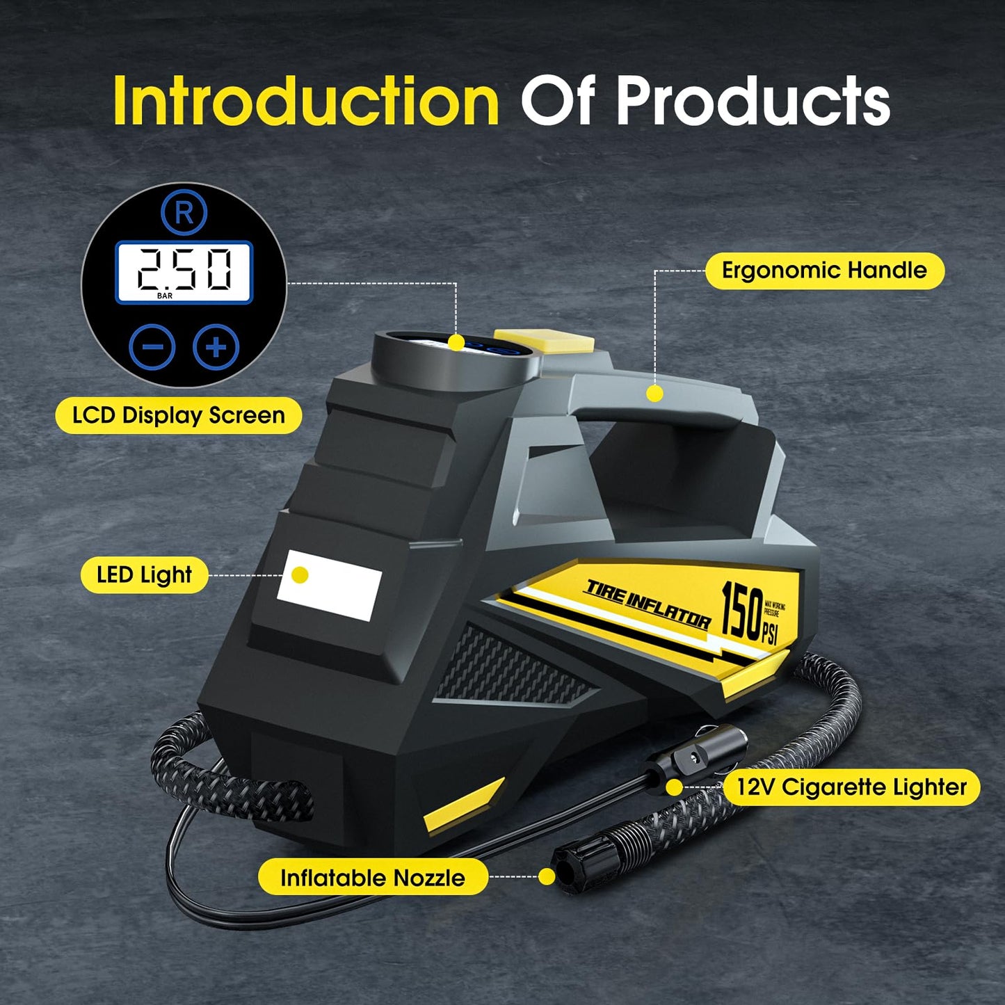 Portable Tire Inflator with Digital Gauge & Light