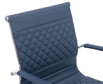 VESCASA Office Guest Chairs with Rhombic Grid Design Back, Faux Leather Reception Chairs with Arms for Meeting/Waiting/Conference Room with Chrome Metal Sled Base, Set of 4, Navy Blue