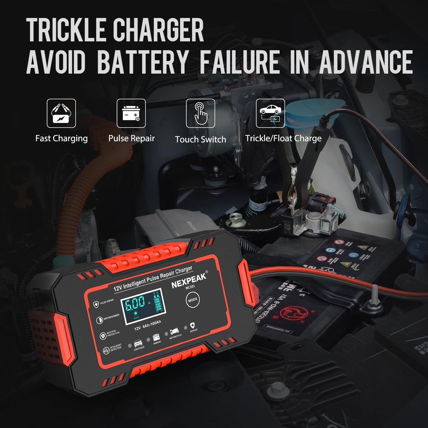 NEXPEAK 12V 6A Smart Battery Charger Maintainer