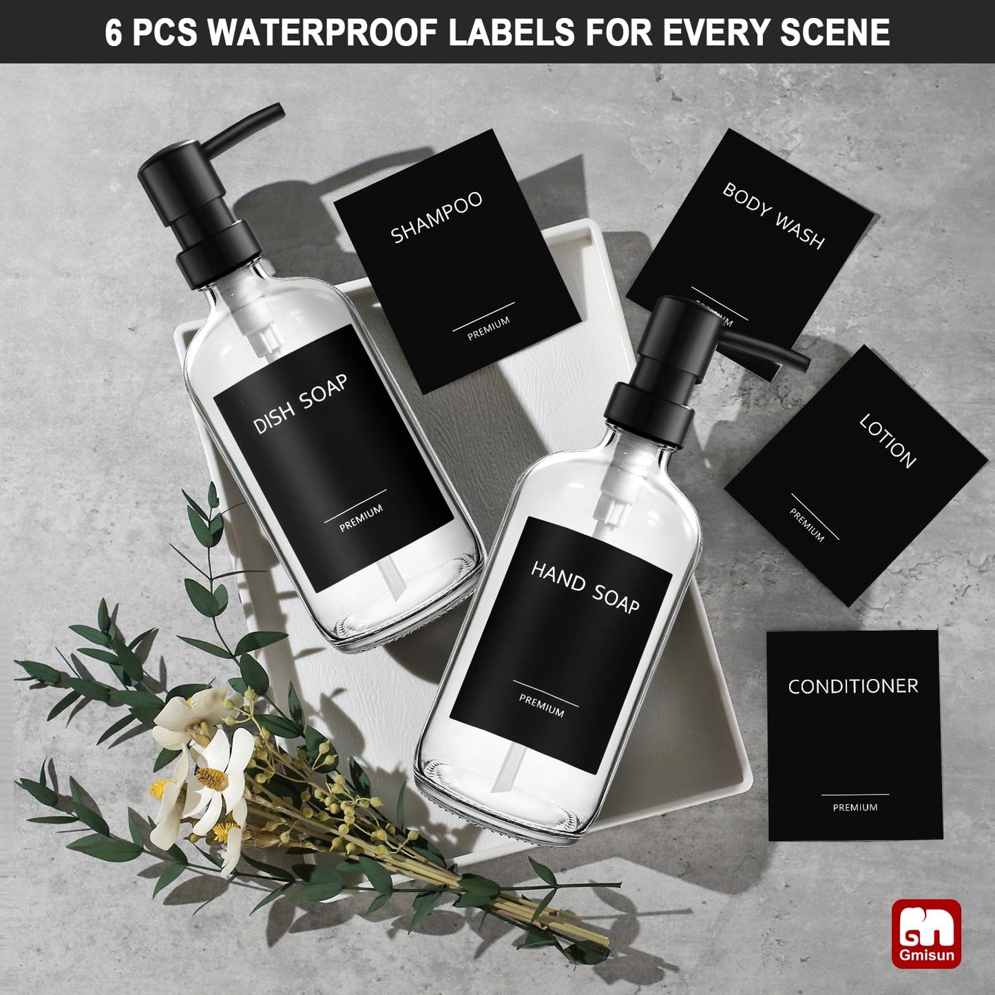 Glass Soap Dispenser Set with Labels