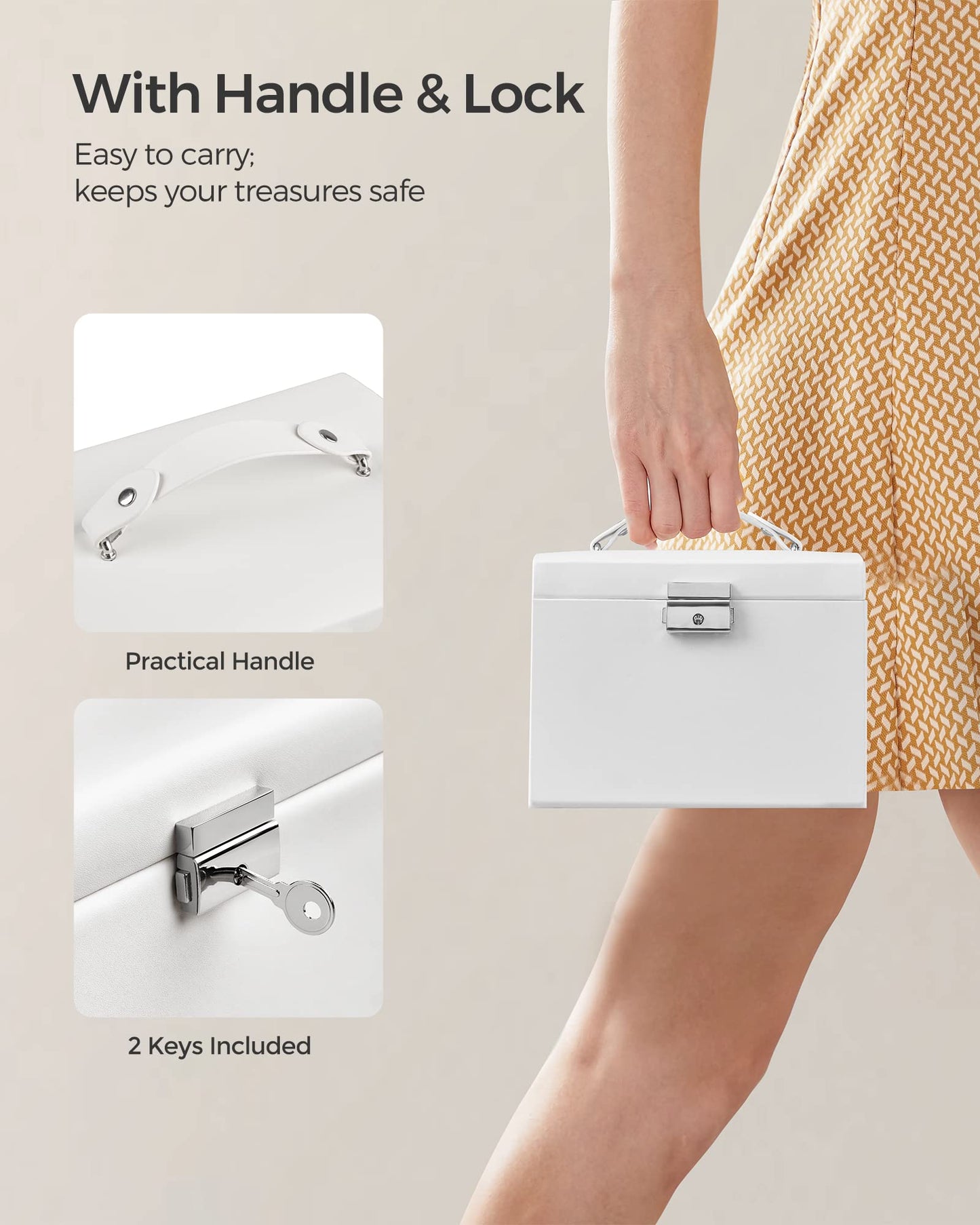 SONGMICS Lockable 3-Tier Jewelry Box with Mirror