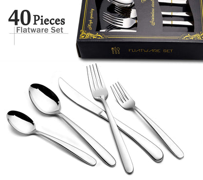 HaWare 40-Piece Stainless Steel Silverware Set