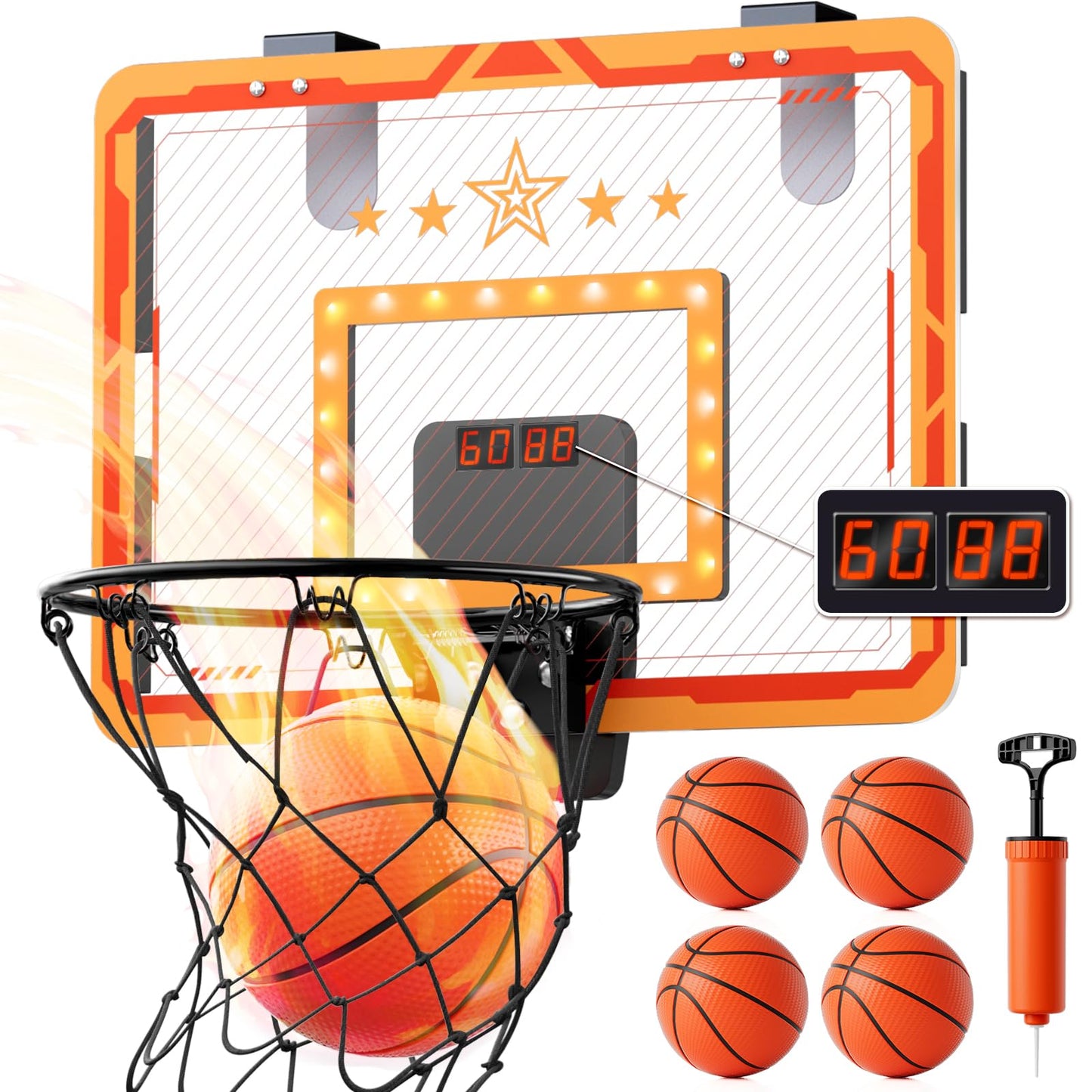 MindPal Indoor Basketball Hoop, Presents for Boys 8-12, Bedroom Basketball Hoop with Ball, Led Light Mini Hoop with Electronic Scoreboard, Indoor Basketball Hoop for Kids, Boy