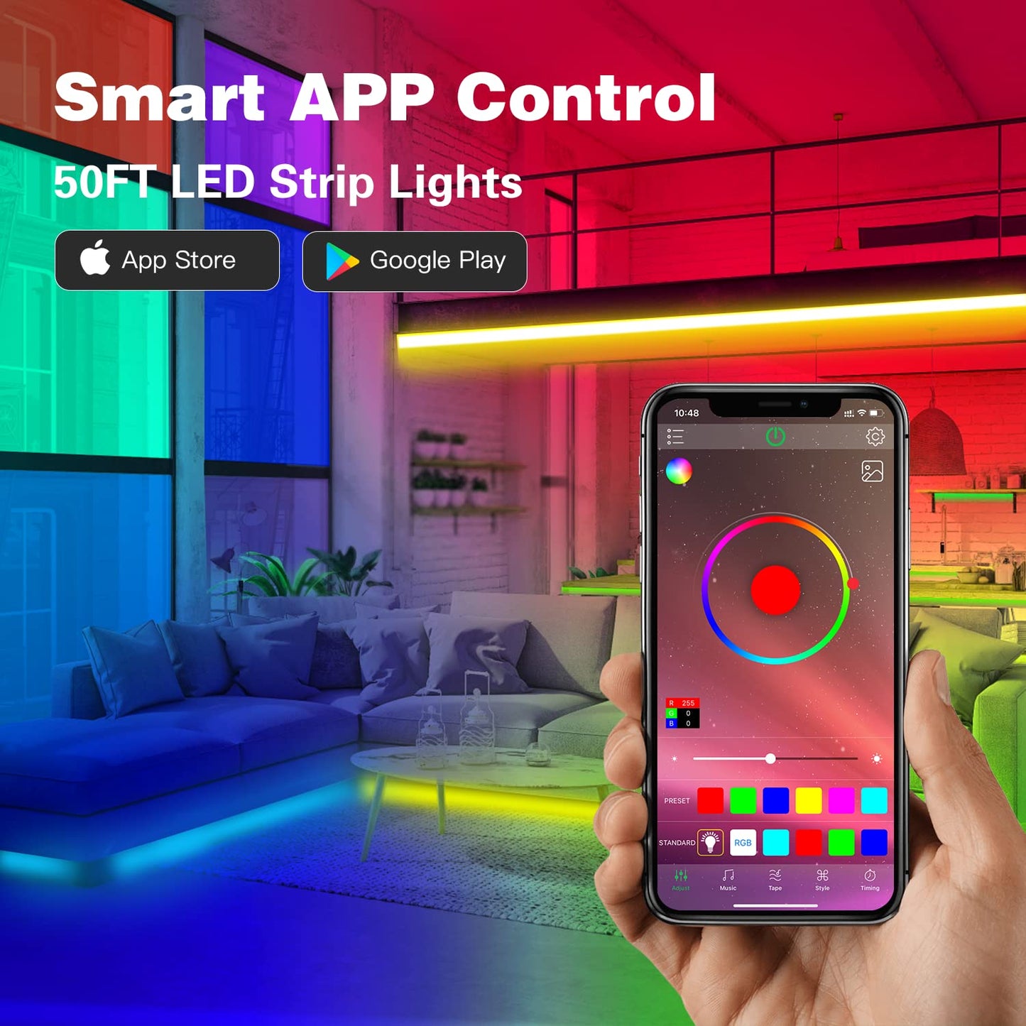 FONEWE 50ft LED Strip Lights for Home Decor