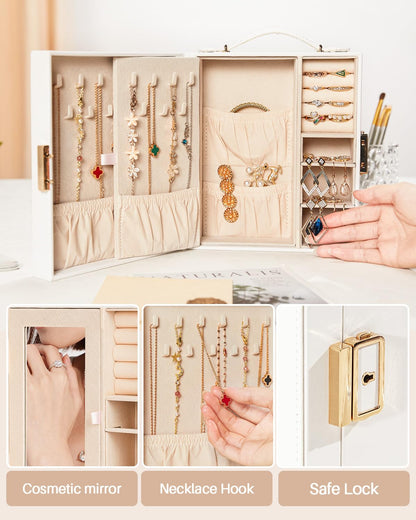 Portable Jewelry Case with Mirror for Travel