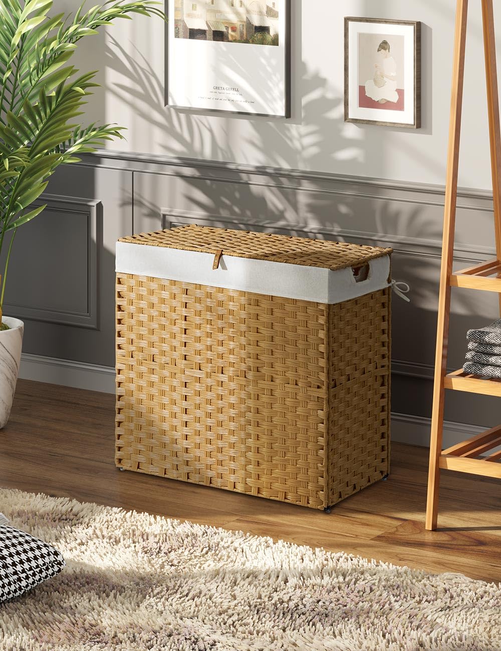 GREENSTELL 130L Wicker Laundry Hamper with Lid